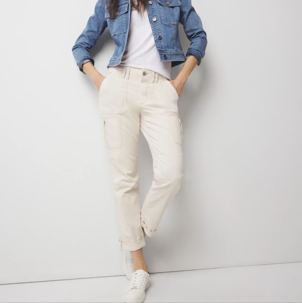 WHBM Mid-Rise Pret-A-Pedi Straight Cropped Pants cargo - oat - size 8